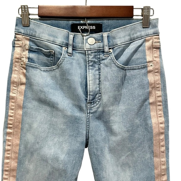 Express Light Washed Cropped Skinny High Rise Stretch Pink Stripe Women’s Size 4 - Picture 2 of 10